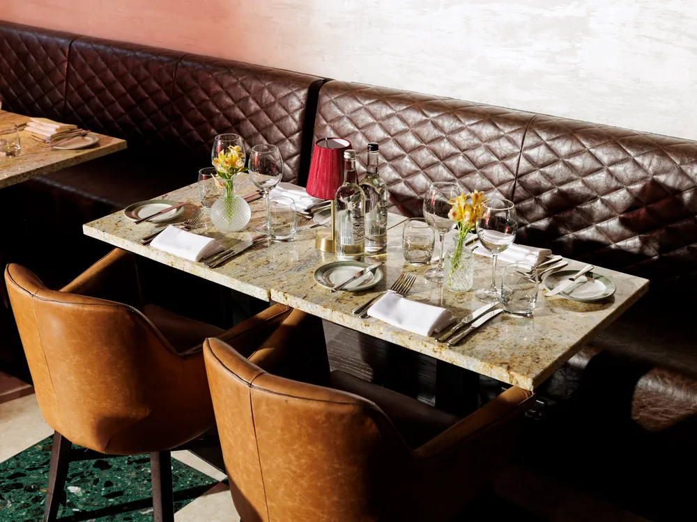 A table set by the leather booth at Smith's Bar & Grill