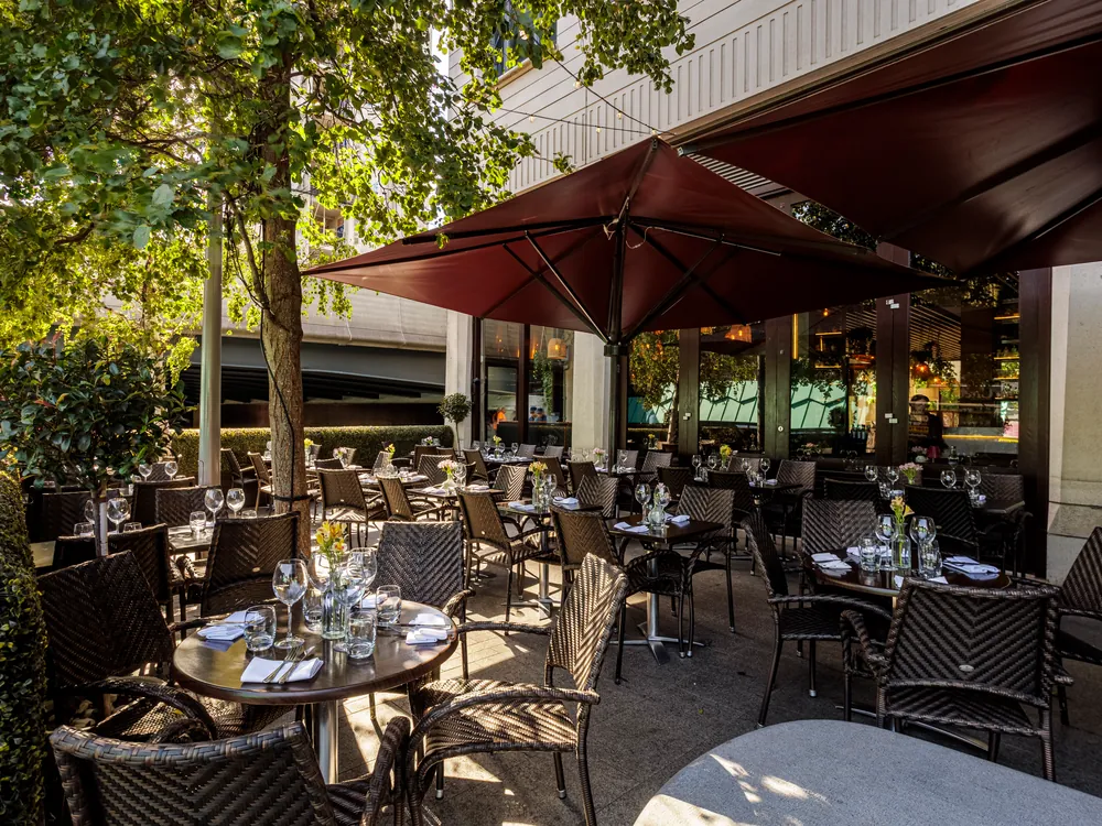 Tables set on the terrace at Smith's Bar & Grill