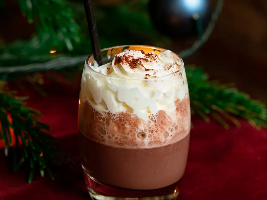 Hot chocolate by the Christmas tree at Smith's Bar & Grill